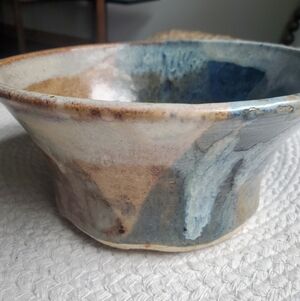 VTG MCM Americana Drip Glaze Blue Brown Glaze Studio Art Rustic Pottery Bowl